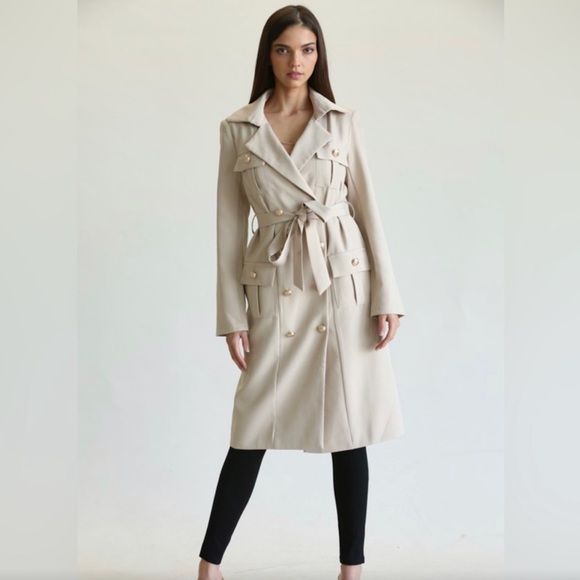 NWT Blithela Womenβs Double Breasted Trench Coat Size S in Beige - Picture 1 of 12